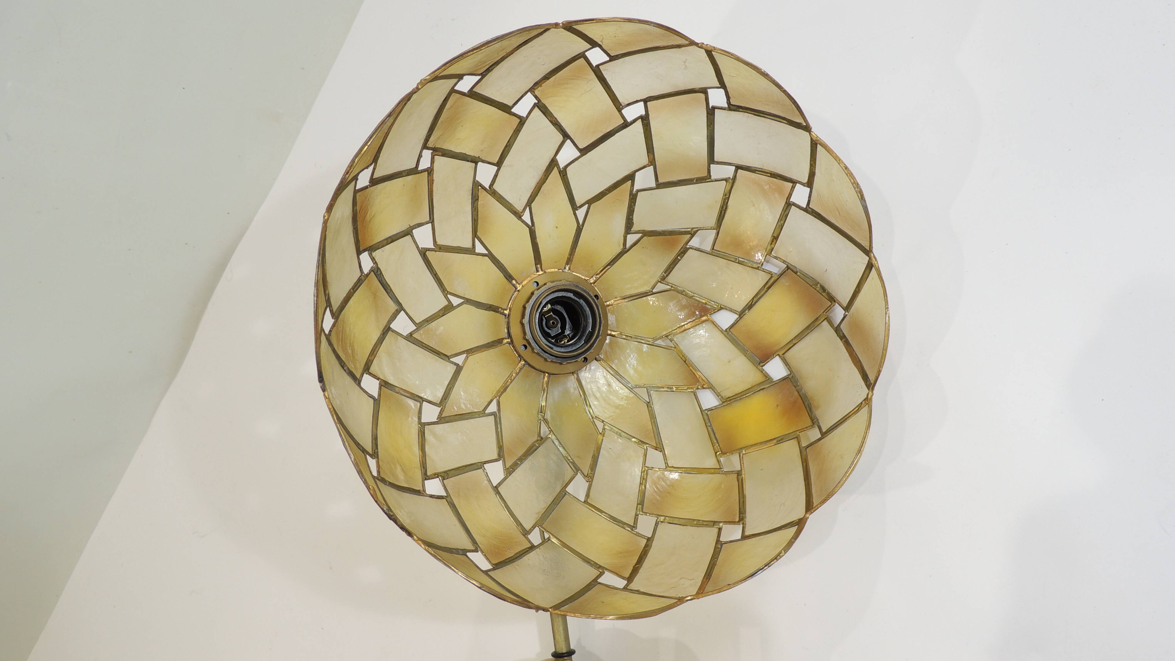 Vintage Capiz Shell Pendant Lamp – Woven Mother of Pearl Shade,