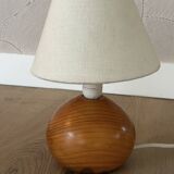 vintage wooden ball lamp small model with fabric shade 80's design
