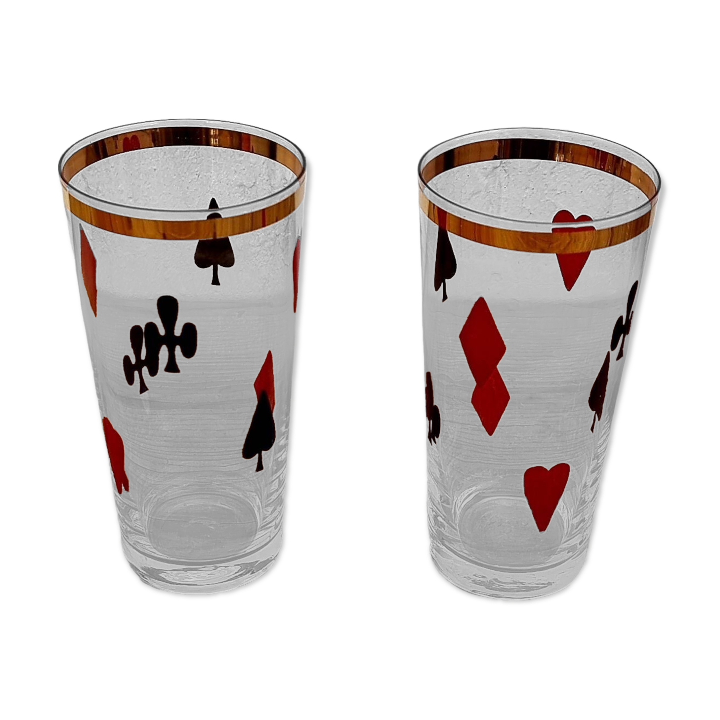2 vintage card game pattern glasses