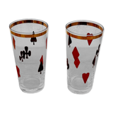 2 vintage card game pattern glasses