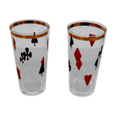 2 vintage card game pattern glasses