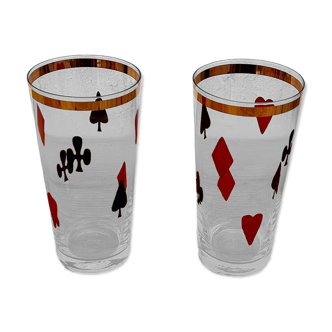 2 verres motif jeu de cartes vintage