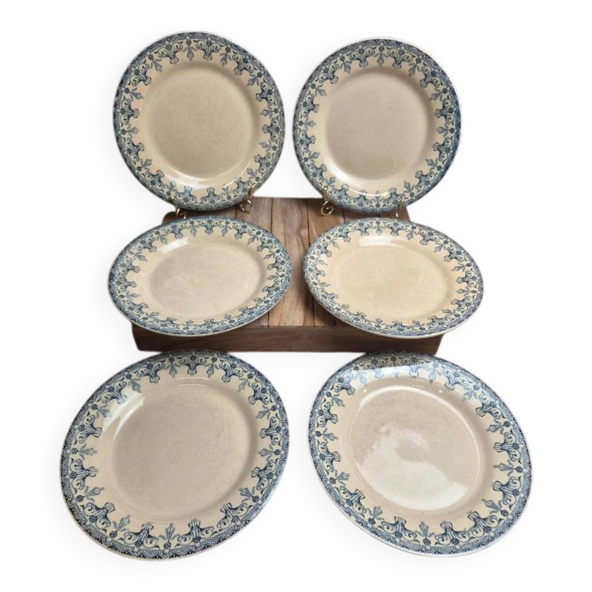 Set of 6 antique flat plates Gien – Terre de Fer – Bengal model