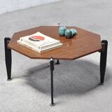 Italian Modernist Coffee Table in Teak and Lacquered Metal, 1950s