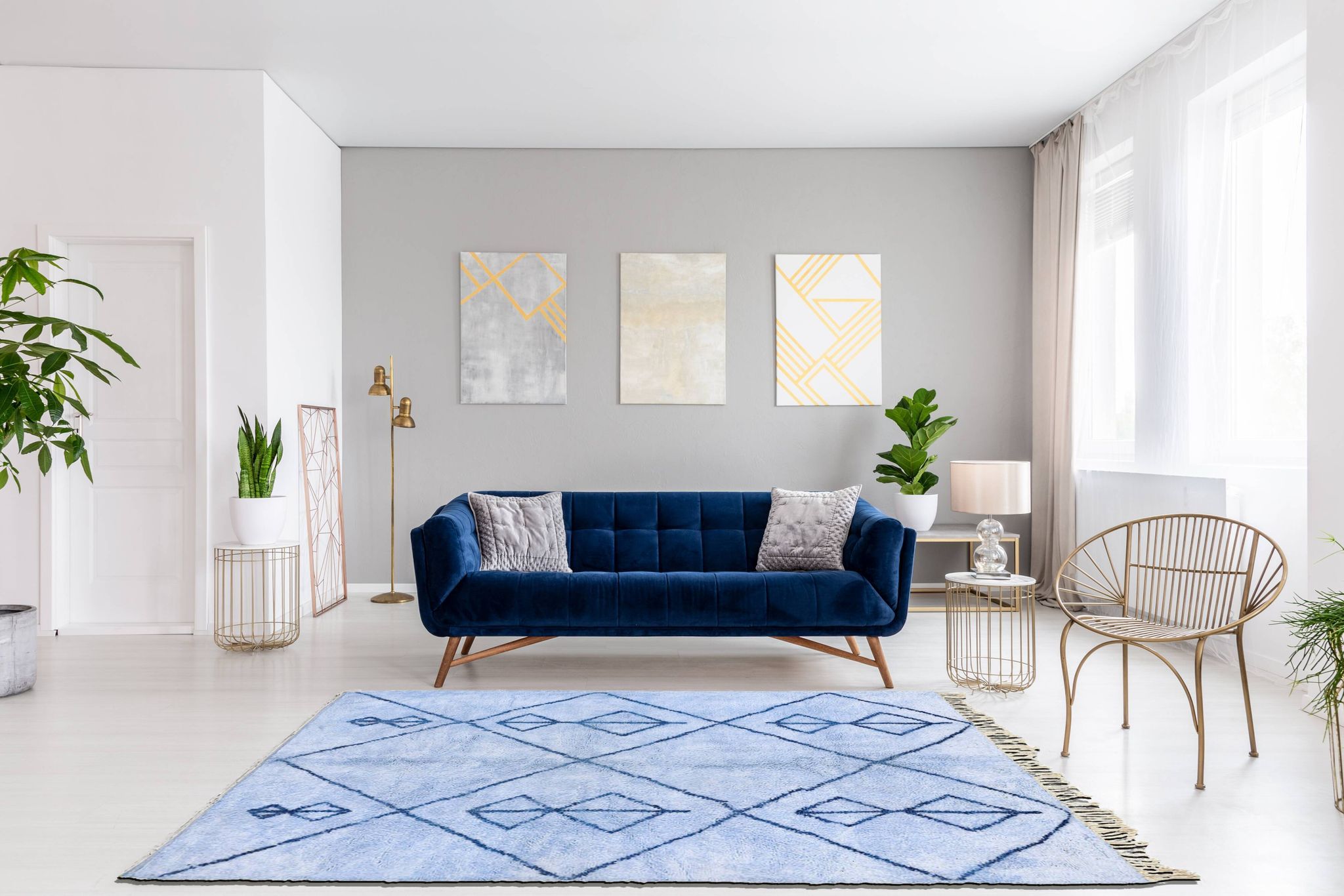 Tapis marocain moderne bleu art contemporain 150x240cm
