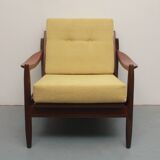 Fauteuil années 1960 jaune pâle, coussins neufs