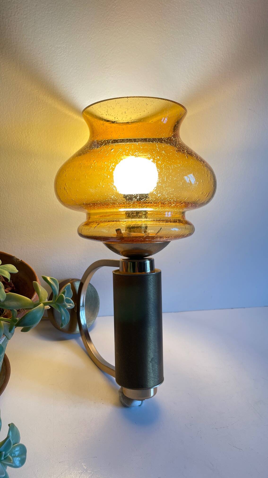 Vintage bubble glass brass applique