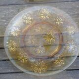 Set of six flat plates - vintage amber glass from Veréco with flower decor - 60s/70s