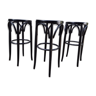Suite of three stools high wood and caning