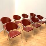 Suite of 8 designer leather chairs