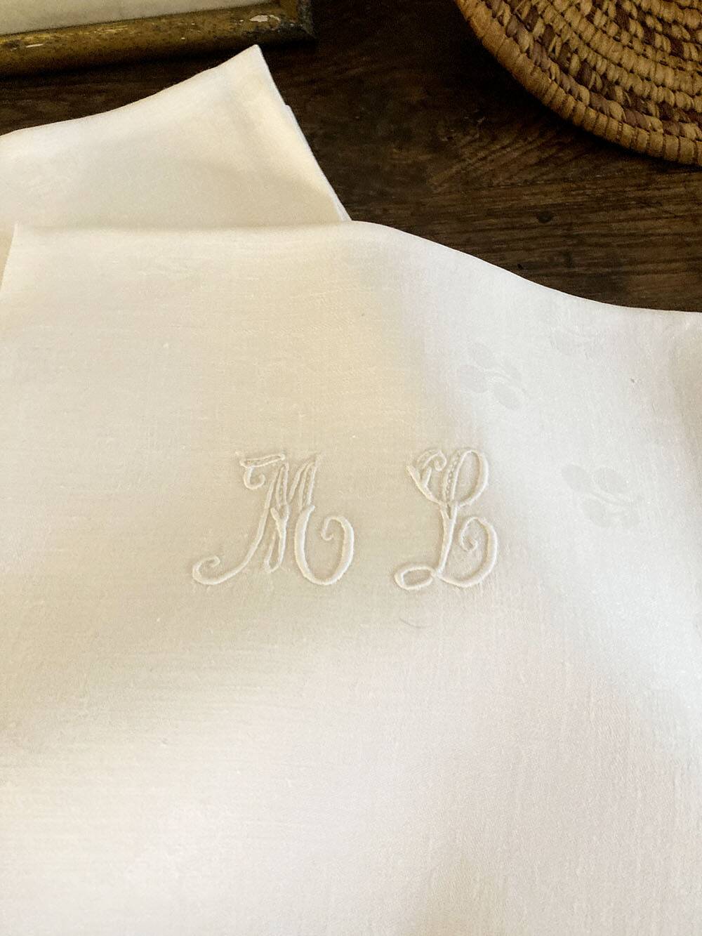8 antique damask and monogrammed cotton/linen blend table napkins