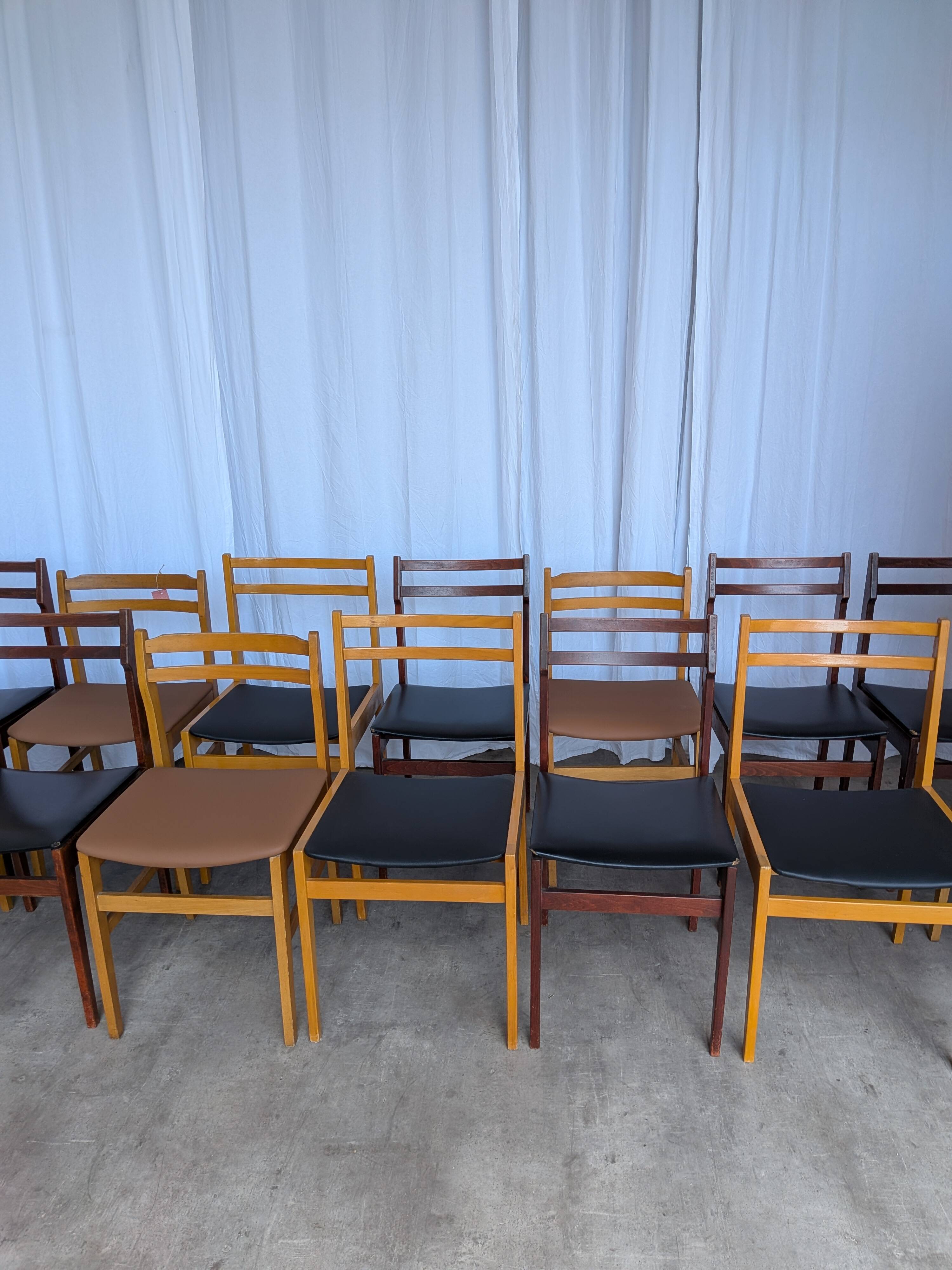 Set of 14 Vintage Scandinavian Dining Chairs / Yugoslav Wooden Bistro Chair
