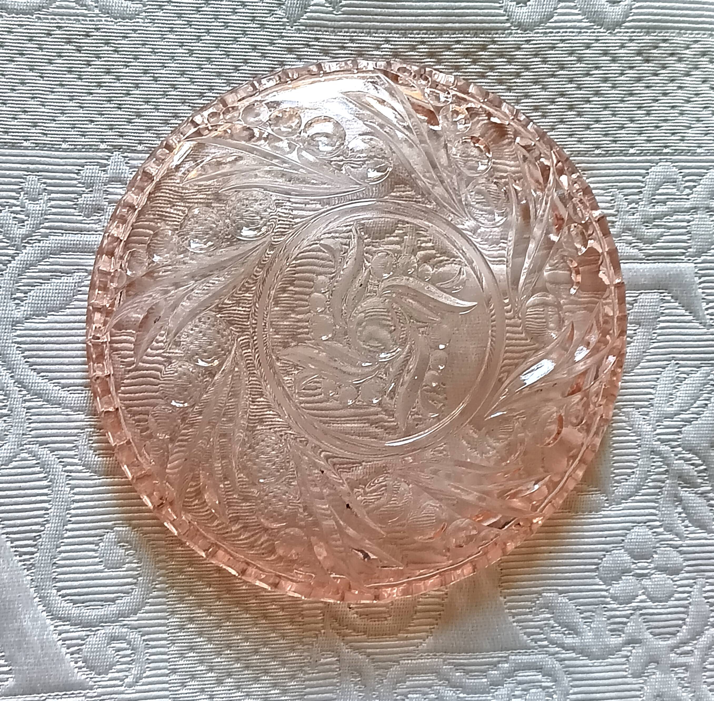 EMPTY POCKETS, small pink glass jewelry box, double bowl