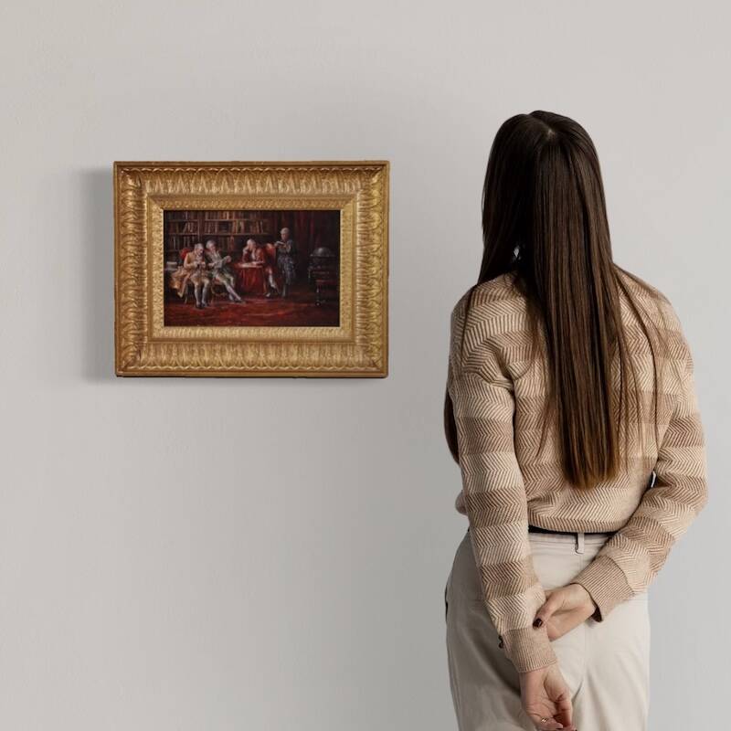 Italian painting interior scene dated 1941