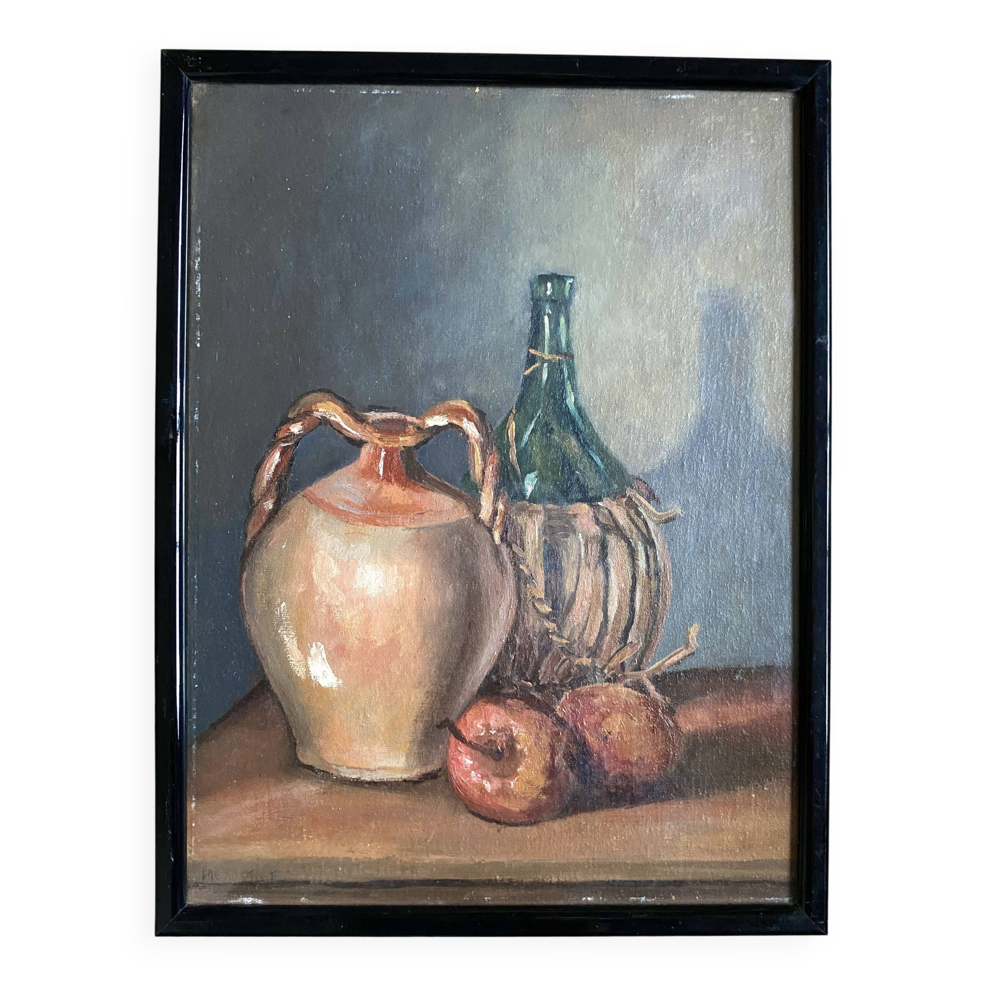 Still life oil, framed under glass