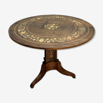 Pedestal Table With Folding Top In Rosewood And Marquetry From Charles X XIX Eme Century