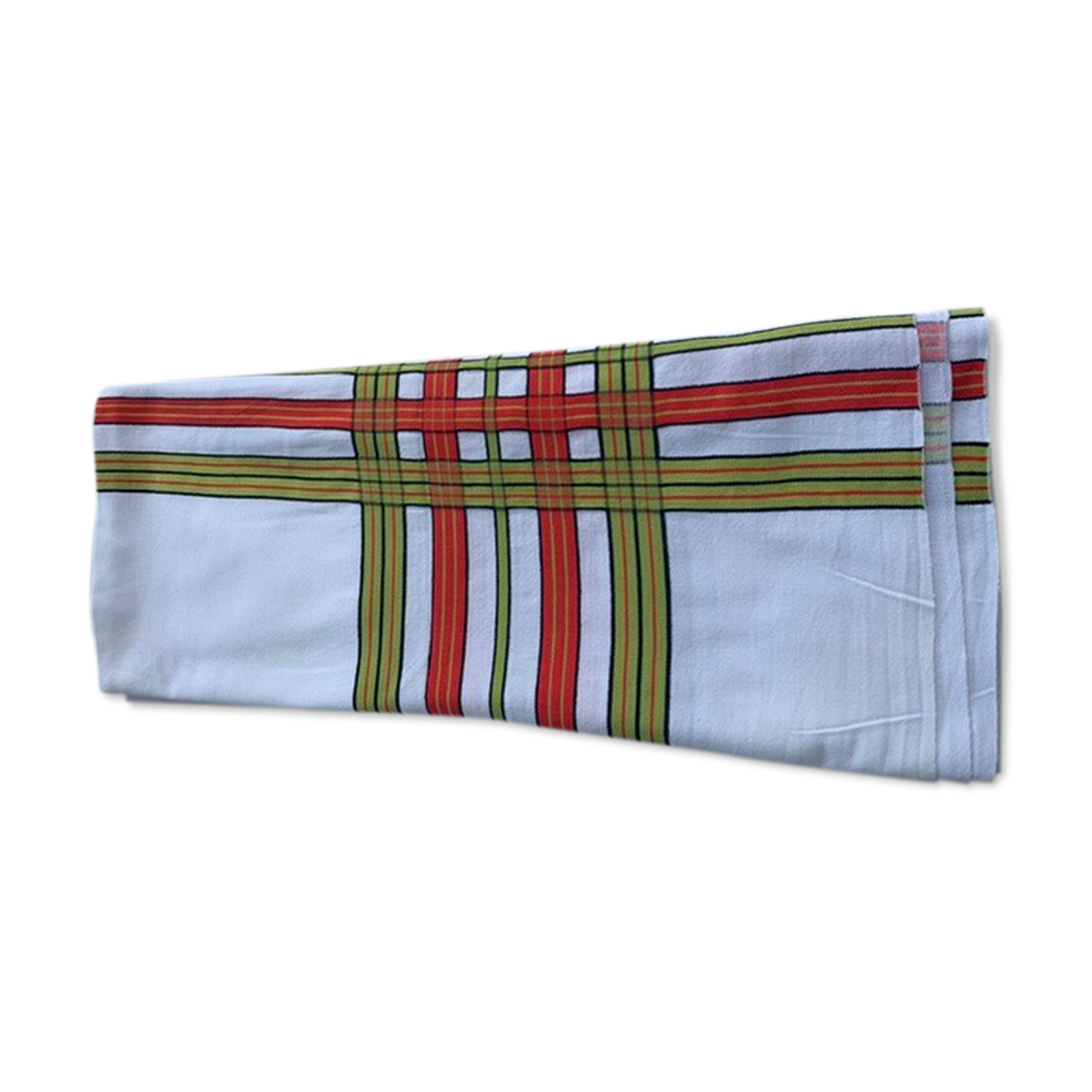 Large rectangular tablecloth with stripes on a vintage white background