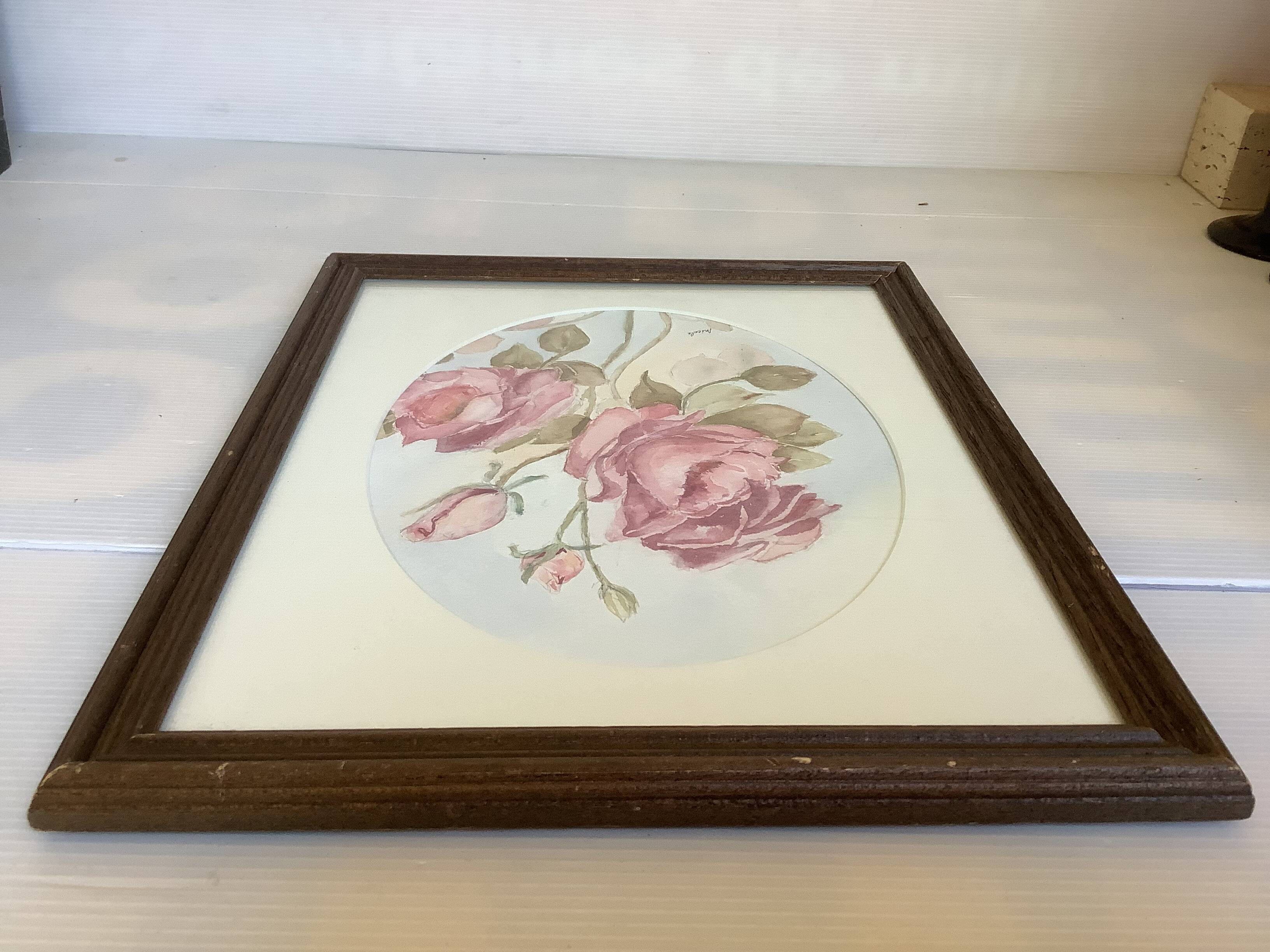 Tableau bouquet de roses aquarelle signée