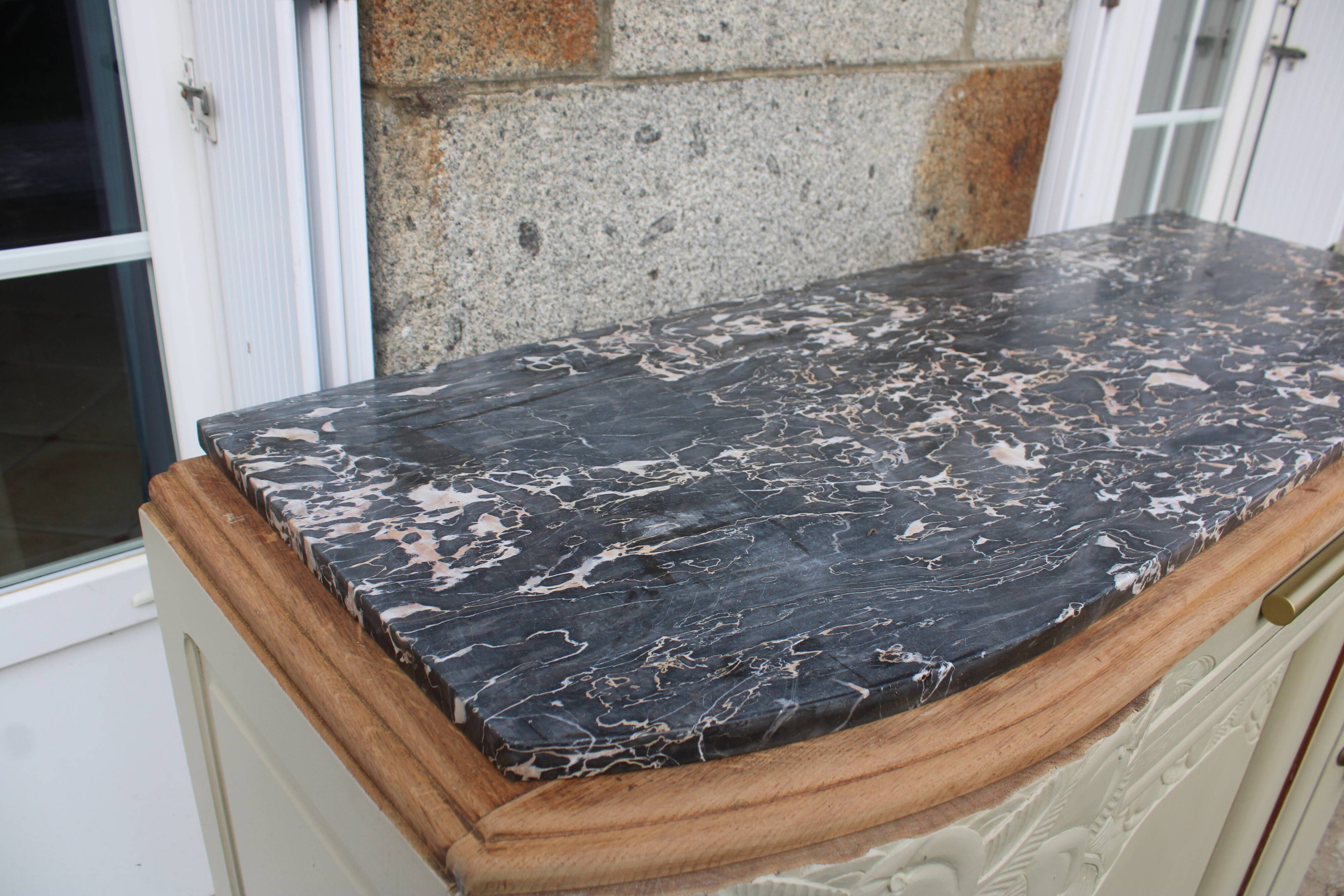 Art Deco sideboard in renovated solid oak – marble top