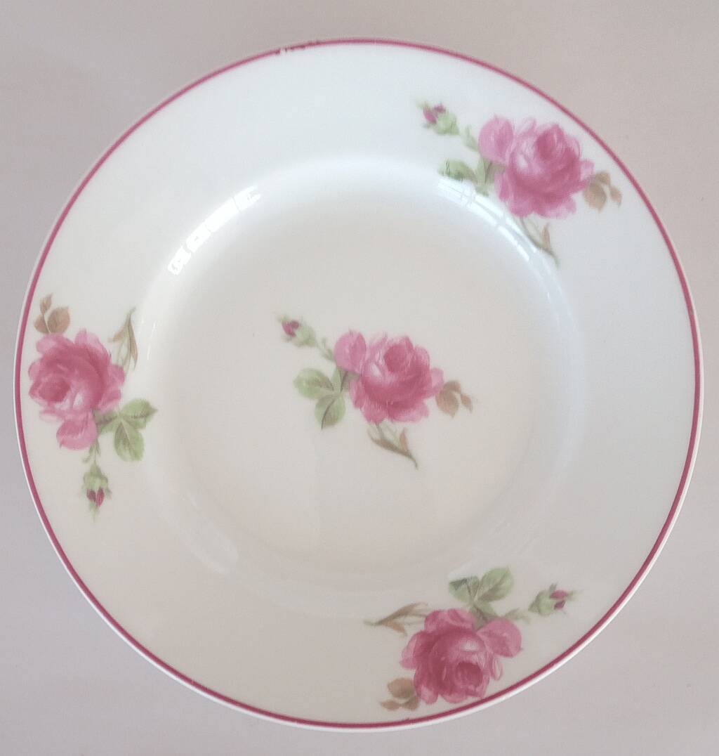 Vintage Vista Alegre 4 Dessert Porcelain Plates Hand Painted with Pink Rose