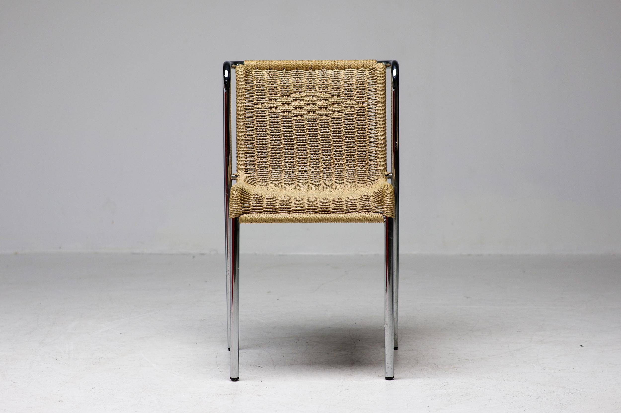 Gabriele Mucchi S5 Italian Modernity Dining Chairs with Chrome Tubular Frames and Rope Seats