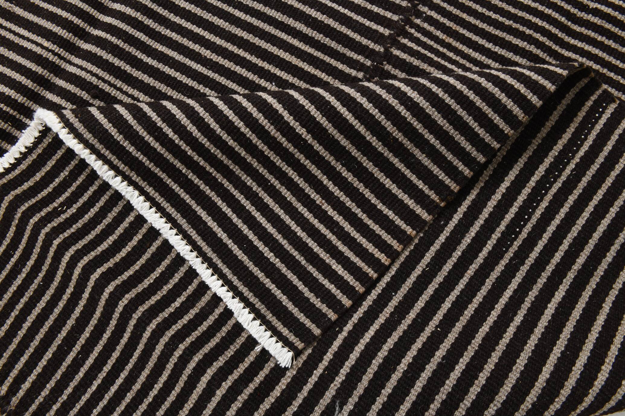 6x9 Gray & Black Striped Vintage Kilim Rug, 183x269Cm