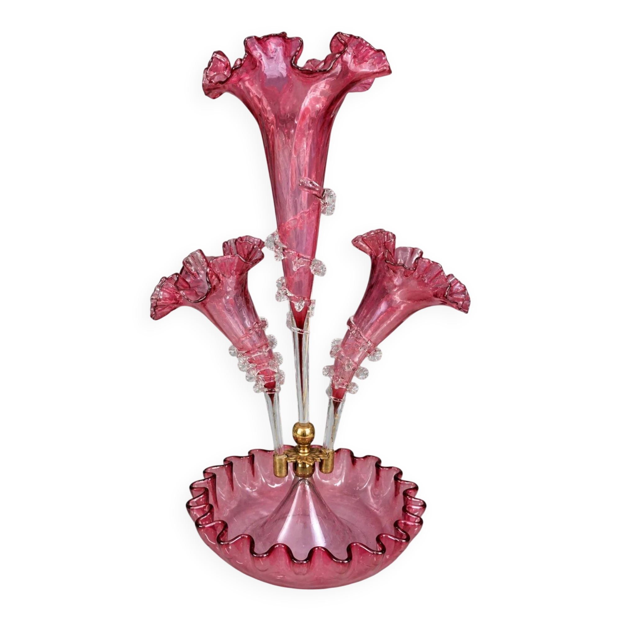 Blown glass epergne vase in a deep pink hue - tulip tree
