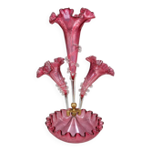 Vase épergne en verre soufflé de teinte rose soutenue - tulipier