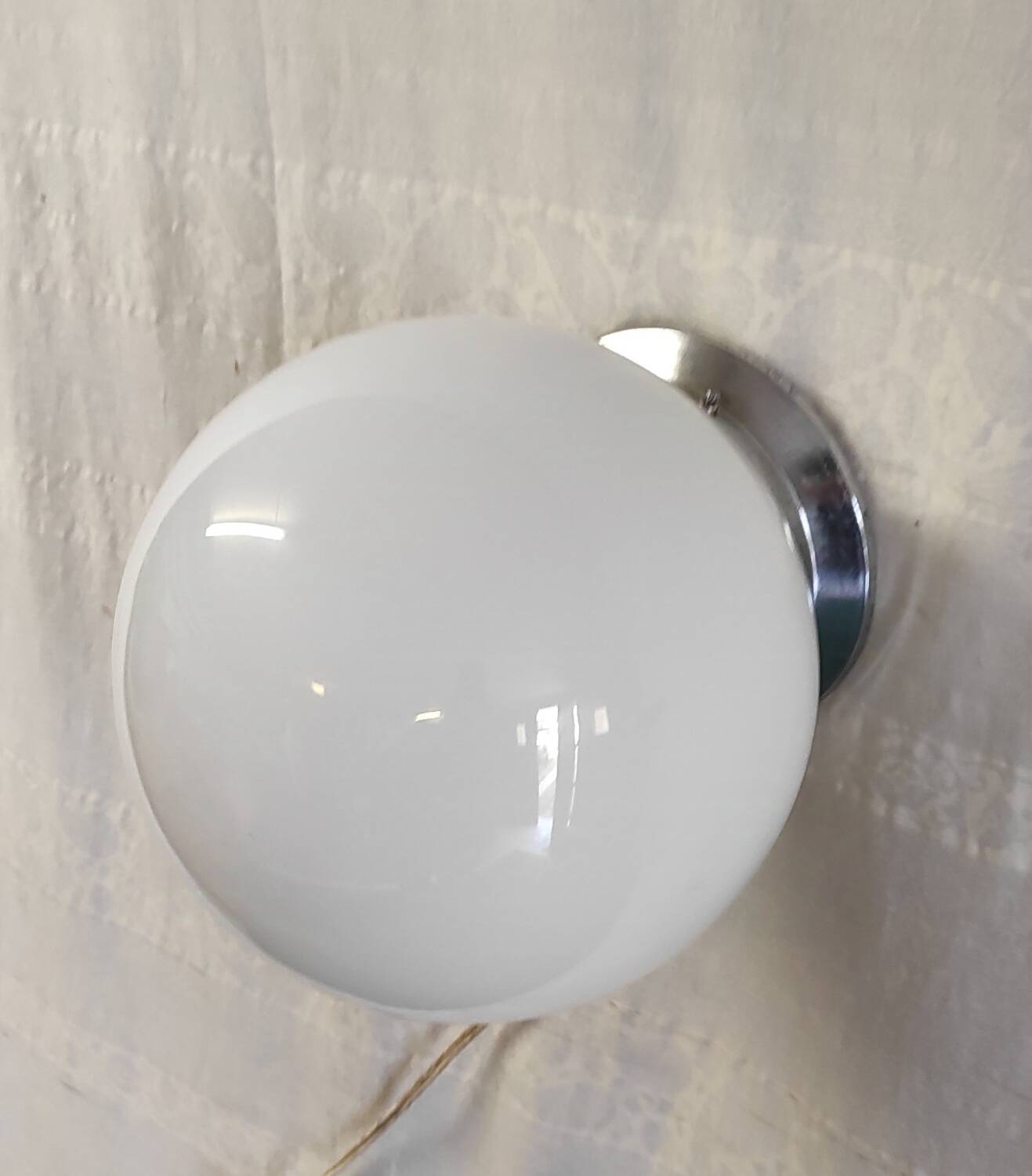 Opaline globe and chrome metal ceiling light - 50s/60s