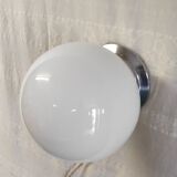 Opaline globe and chrome metal ceiling light - 50s/60s