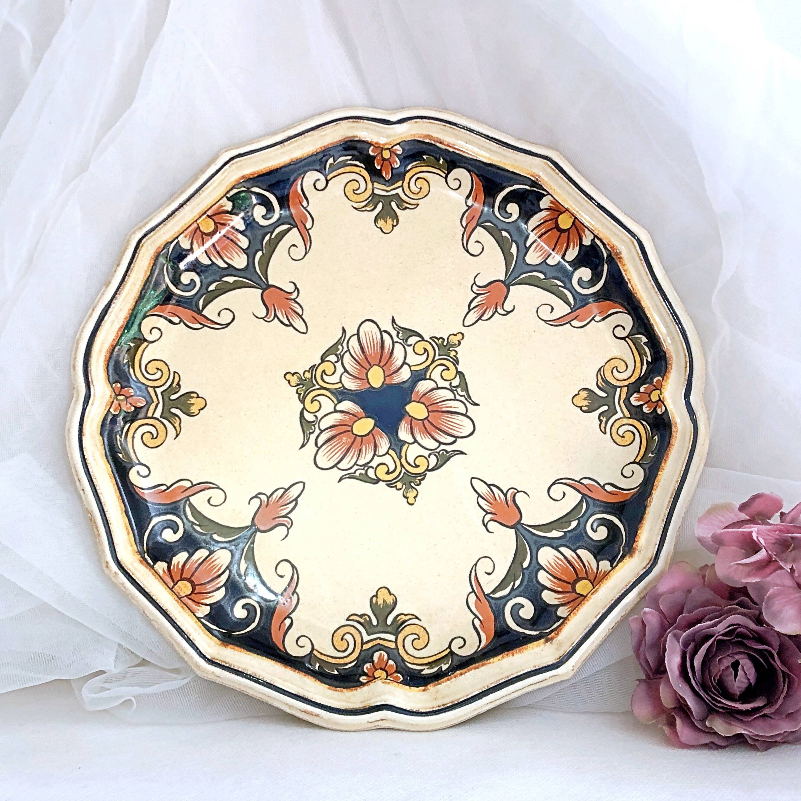 Decorative earthenware plate from Salins France, Buchy decor 25.5 cm
