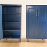 2 blue-painted buffets on legs