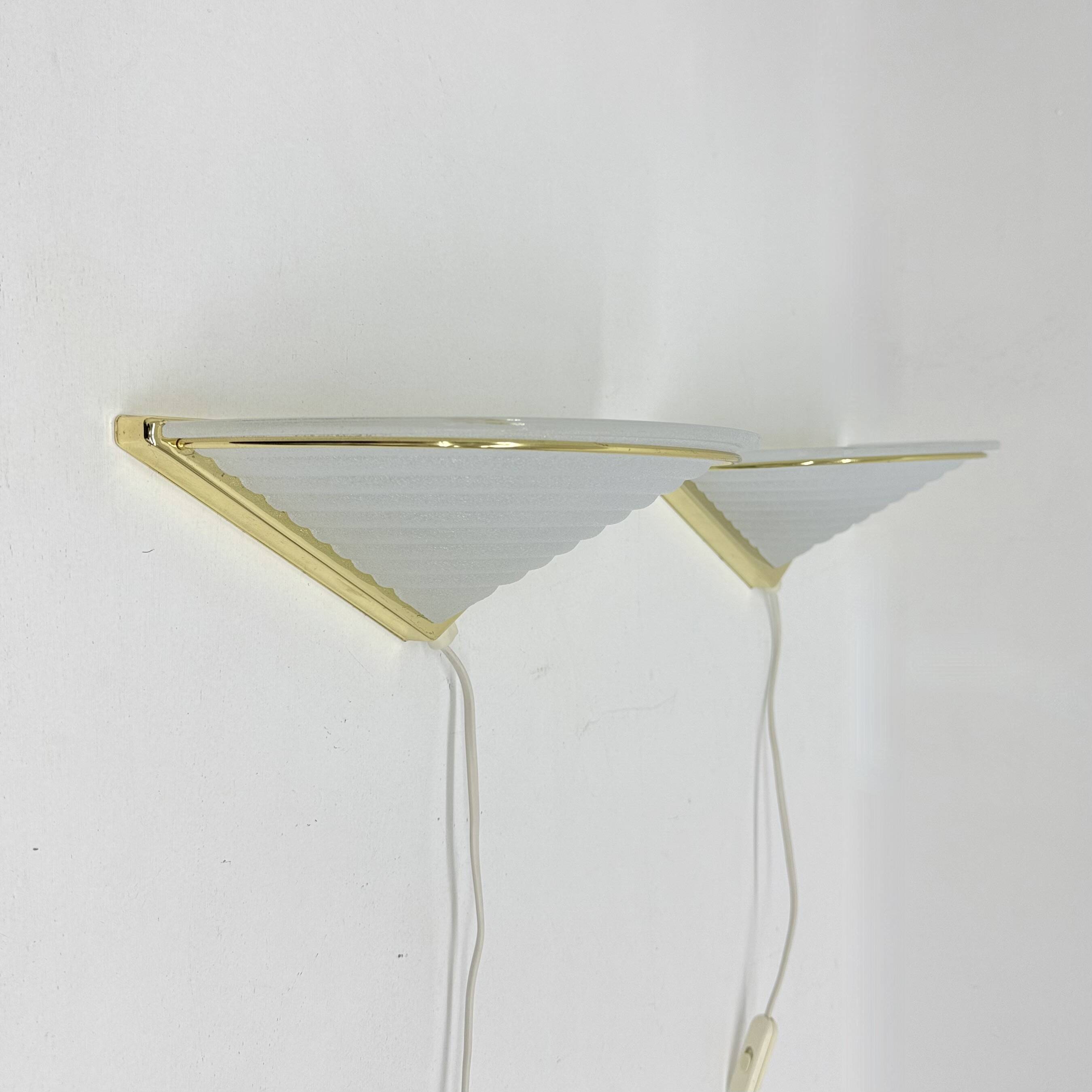 Set of Vintage Glass Wall Lamps with Gold Holder, 1970s