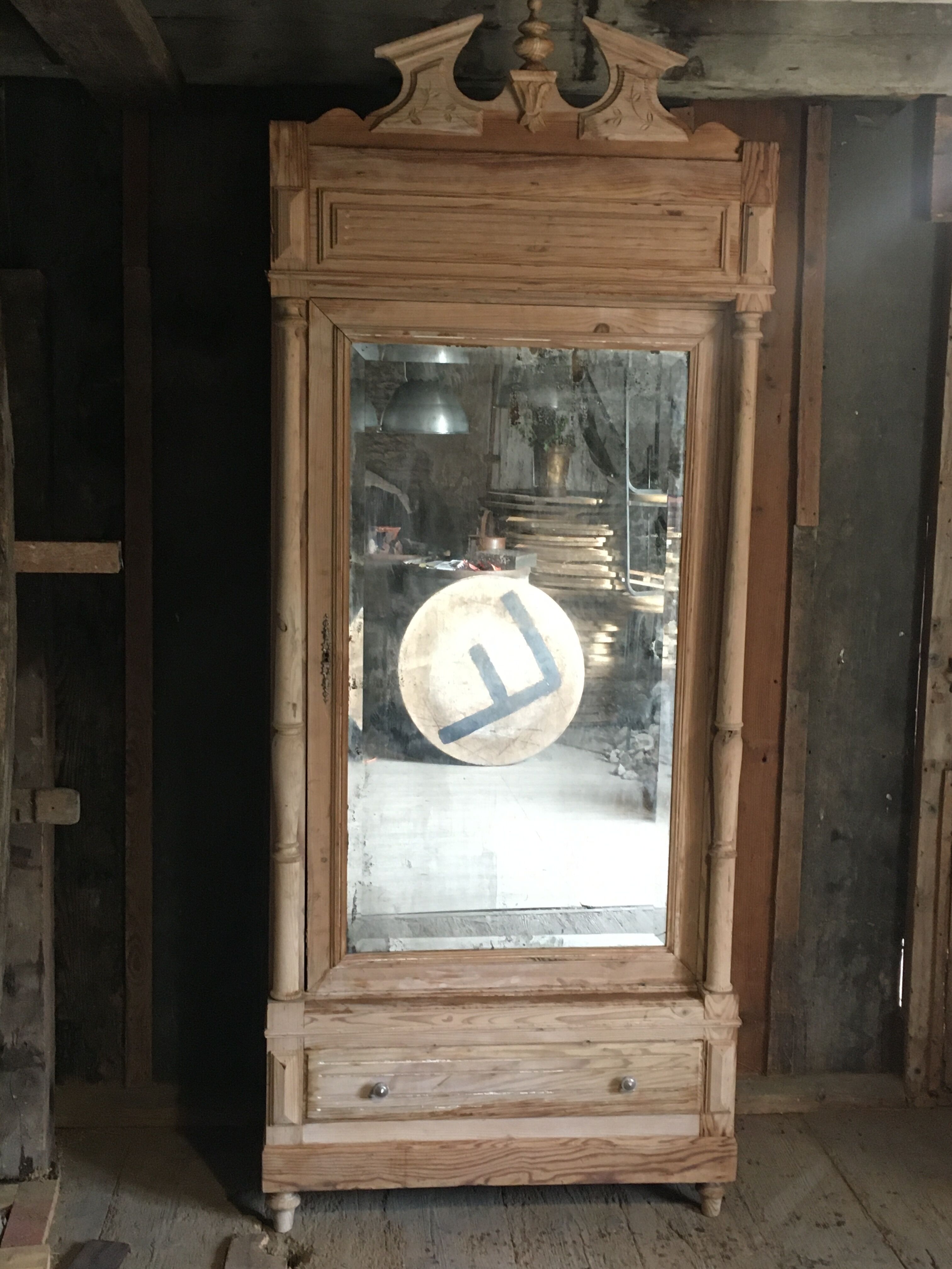 Pine wardrobe with mirror 1900s
