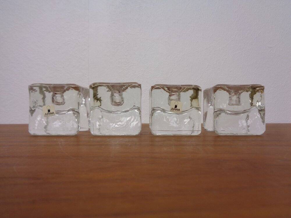 Finnish Ice Glass Candlesticks by Timo Sarpaneva for Juhava, 1970s, Set of 4