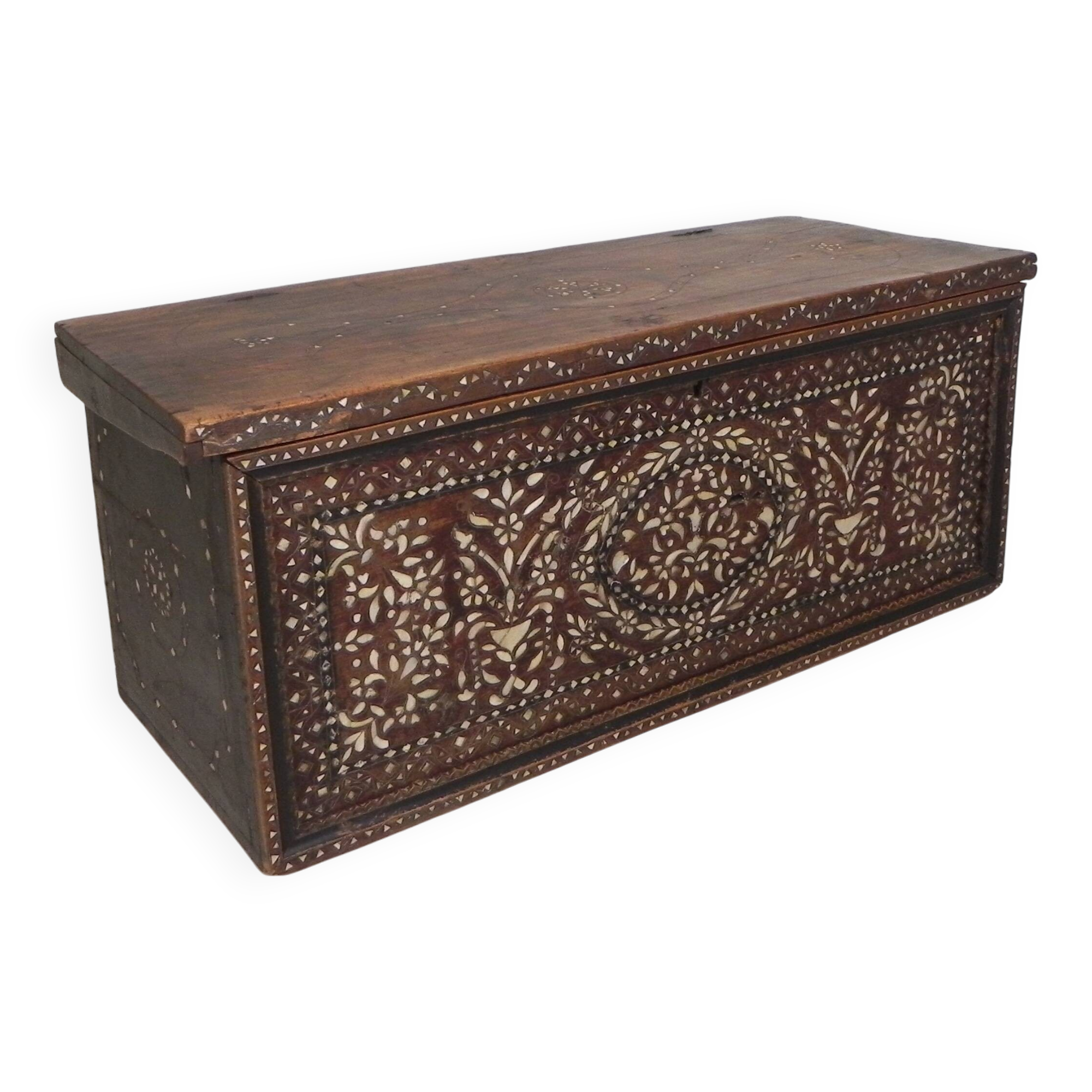 19th century Syrian wedding chest with mother of pearl inlay