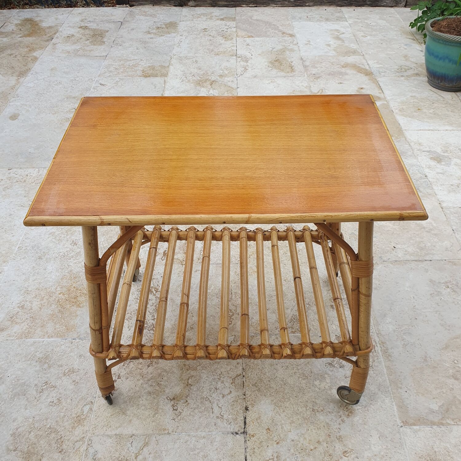 Wheeled rattan dessert trolley