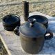 Vallauris service, the pottery of the great oak. Black metal glazed ceramics.