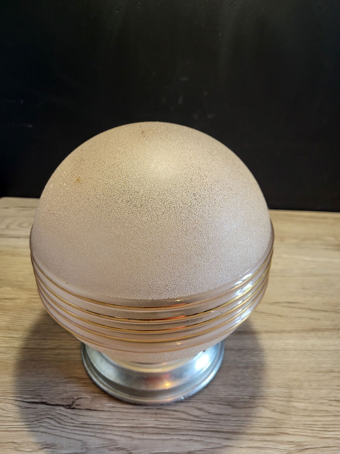 Old opaline pink ball ceiling light vintage frosted glass aluminum support suspension