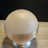 Old opaline pink ball ceiling light vintage frosted glass aluminum support suspension
