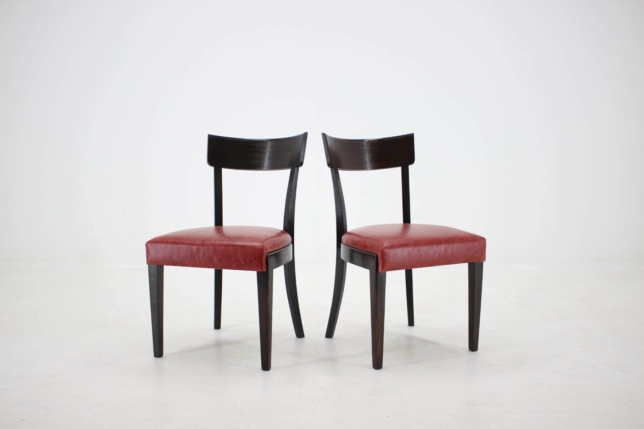 1950s Red Leather Dining Chairs for UP Czechoslovakia, Set of 4