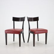 1950s Red Leather Dining Chairs for UP Czechoslovakia, Set of 4
