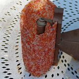 70s Scandinavian style chandelier in wood and orange granite resin 3 lights