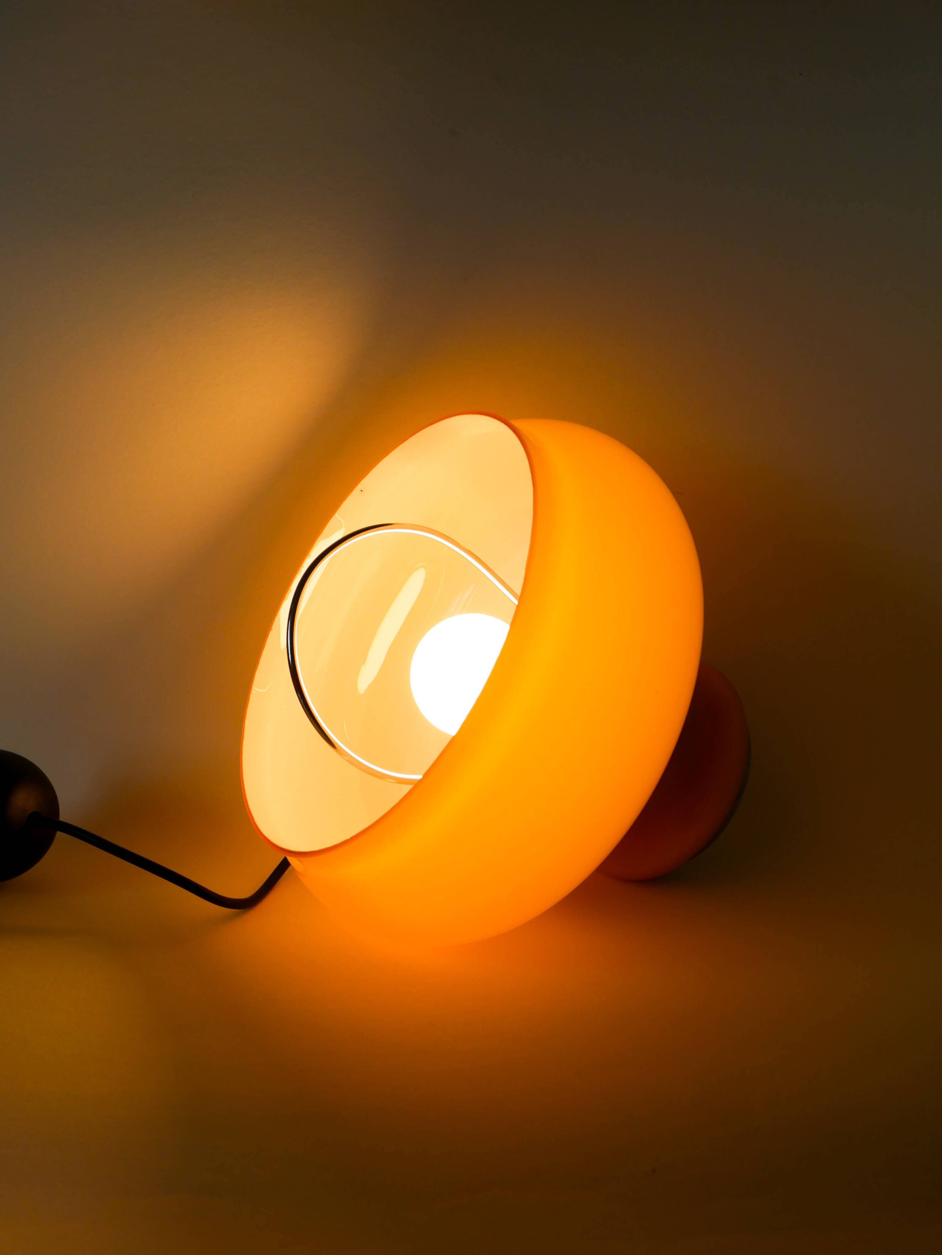 Yellow opaline pendant light with metal arc, Design, 1970