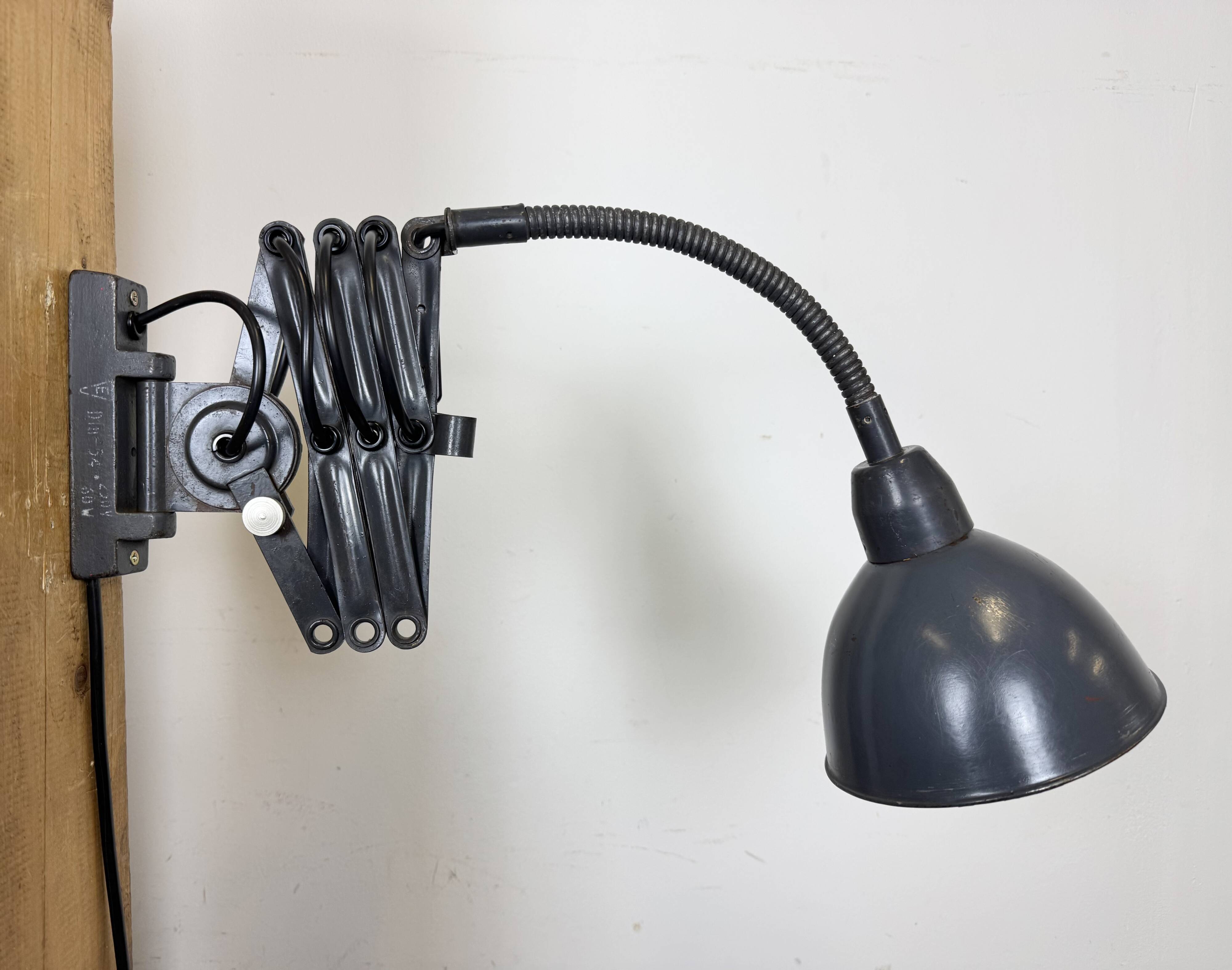 Dark Grey Industrial Scissor Wall Lamp from Elektroinstala, 1960s
