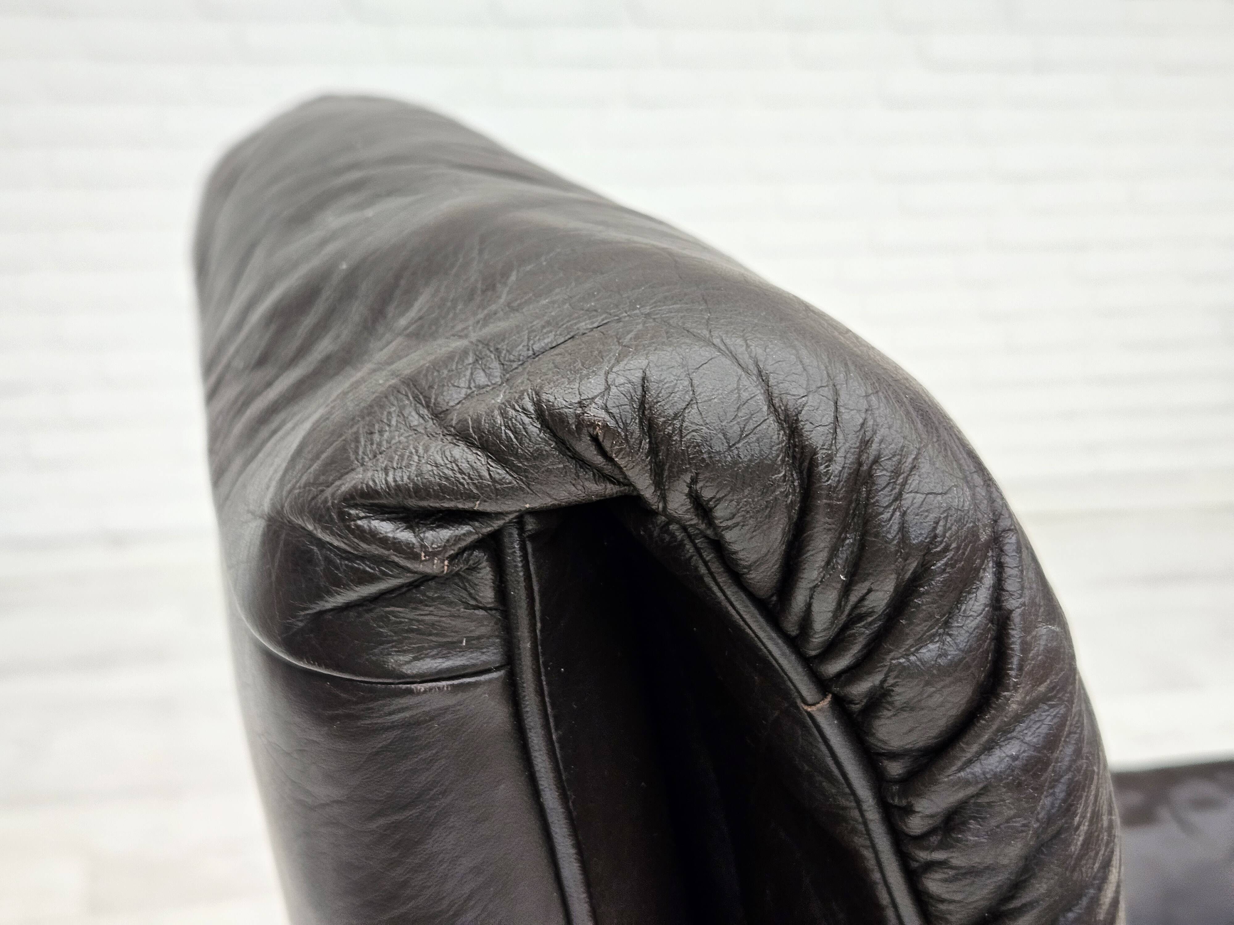 Chaise longue réglable, cuir marron années 1970, design suédois par göte möbler