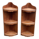Pair of 19th-century solid wood corner wall shelves.