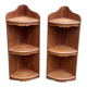 Pair of 19th-century solid wood corner wall shelves.