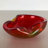 Large Murano Glass "Red-Yellow" Bowl Element Shell Ashtray Murano, Italy, 1970s