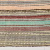 4x7 Pale Orange & Mint Green Striped Wool Kilim Rug, Washable Rug,126x210Cm